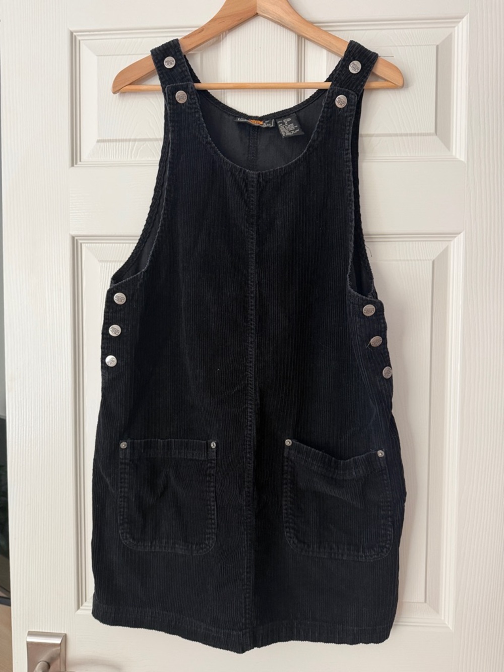 Route 66 Black Corduroy Pinafore Dress with Front Pockets